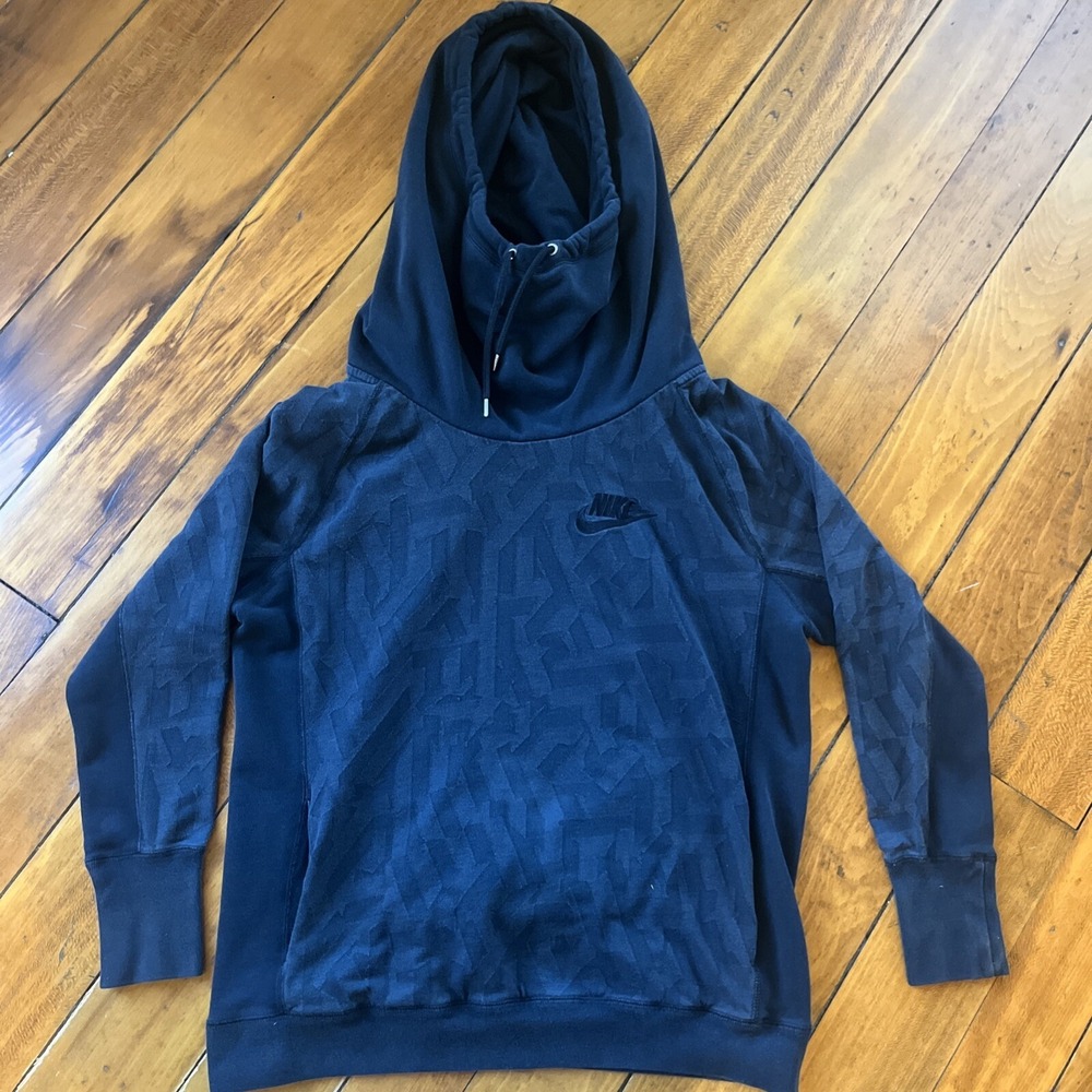 Vintage Nike Hoodie Womens Medium Gray Black‎ Sweatshirt Sweater High Neck Large